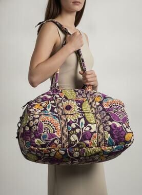 Vera Bradley Quilted Weekender / Duffel Bag - in Plum Crazy Floral Pattern, OS
